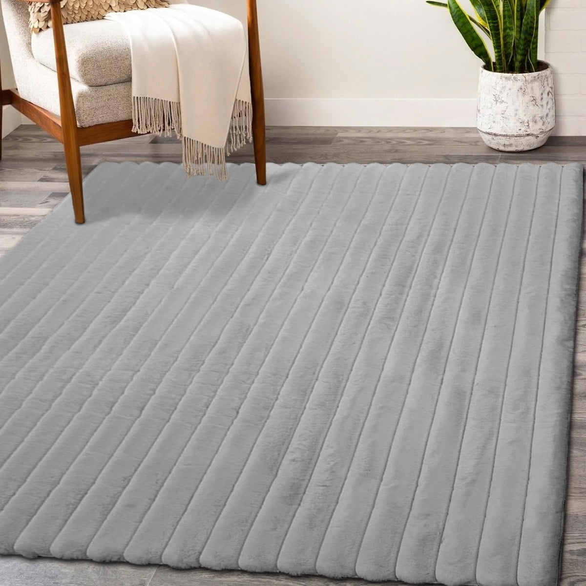 8x10 Thick Plush Faux Fur Shag Shaggy Rug Fluffy Soft Luxury Solid Color Geometric Carpet for Living Room Bedroom Office