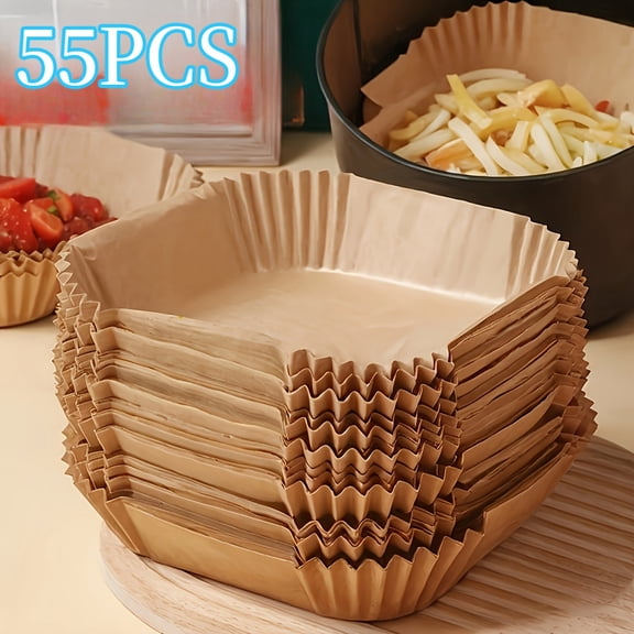 Bodaon 55-Pack Air Fryer Liners - Universal for Oven & Microwave, Non-Stick Parchment Paper - No Coating, Heat-Resistant for Home & Commercial Use