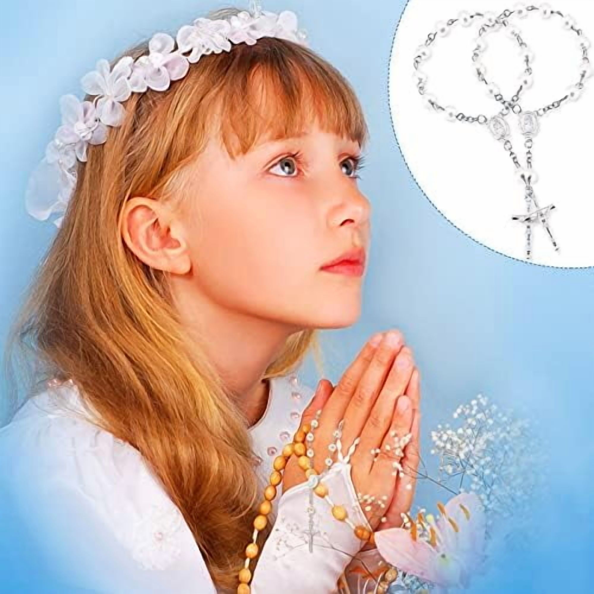Atefa 12 Pieces Baptism Rosary Mini Rosary Baptism Favors Centerpieces for Party on Table Christening Favors Communion Favors Weddings Party Favors(White)