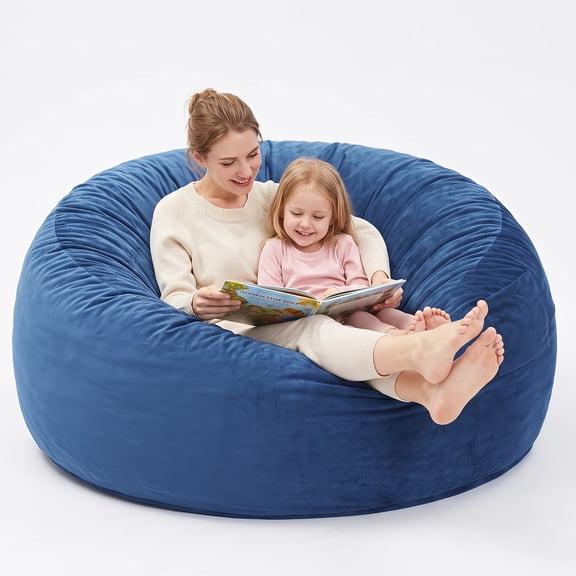 Melocadol 3.5ft Bean Bag Chair for Adults Kids, Premium Memory Foam, Washable Suede Fabric, Sturdy Zipper, Comfy Chair for Home, Den, Dorm, Blue