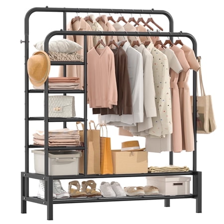 Condition photo showing New/Like New for UNTIMATY Clothing Garment Rack Heavy Duty Freestanding Metal Double Rails Closet Clothes Rack with 2 Shoe Shelves and 4 Side Shelves  Black