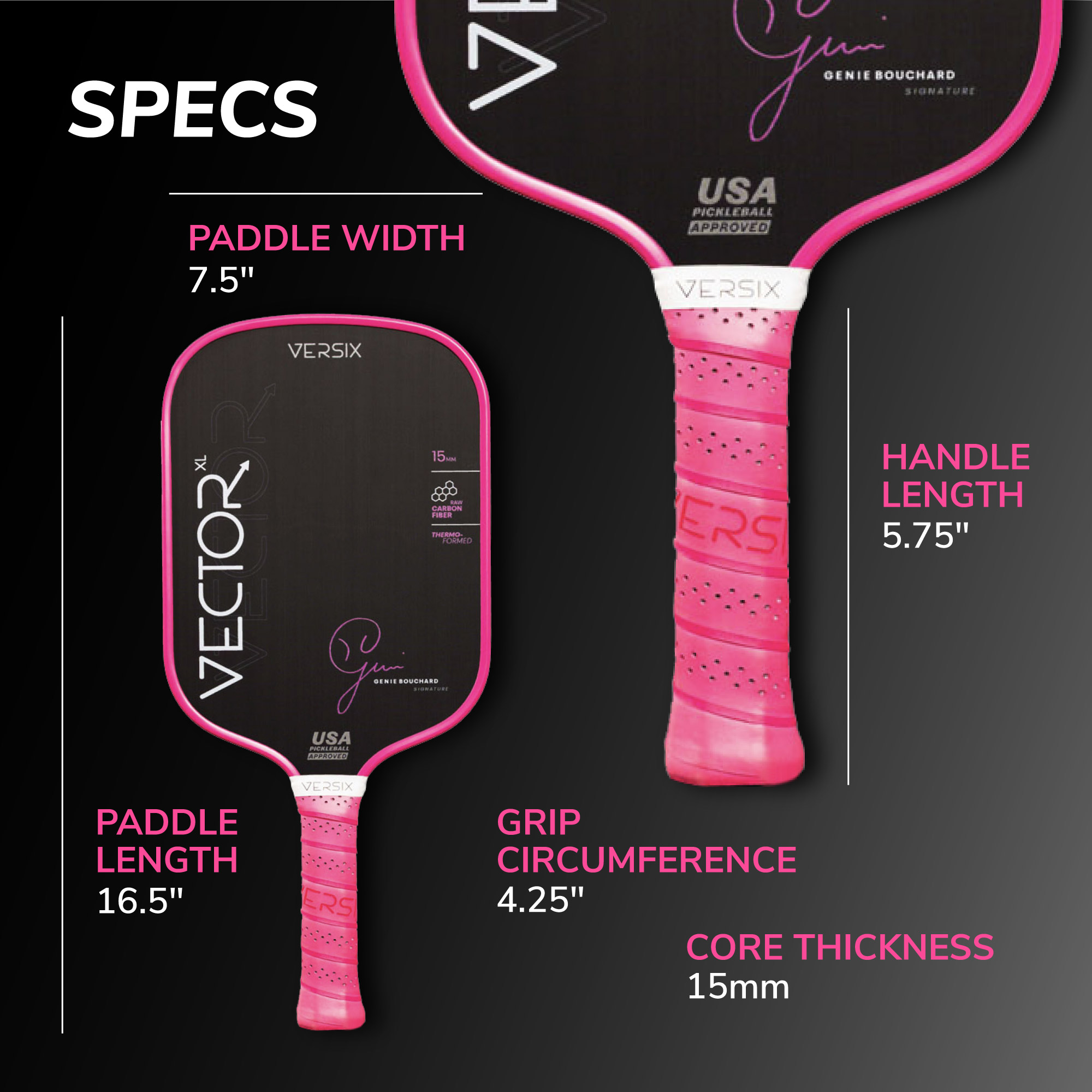 Versix Vector XL Genie Bouchard Signature Pickleball Paddle, 15MM