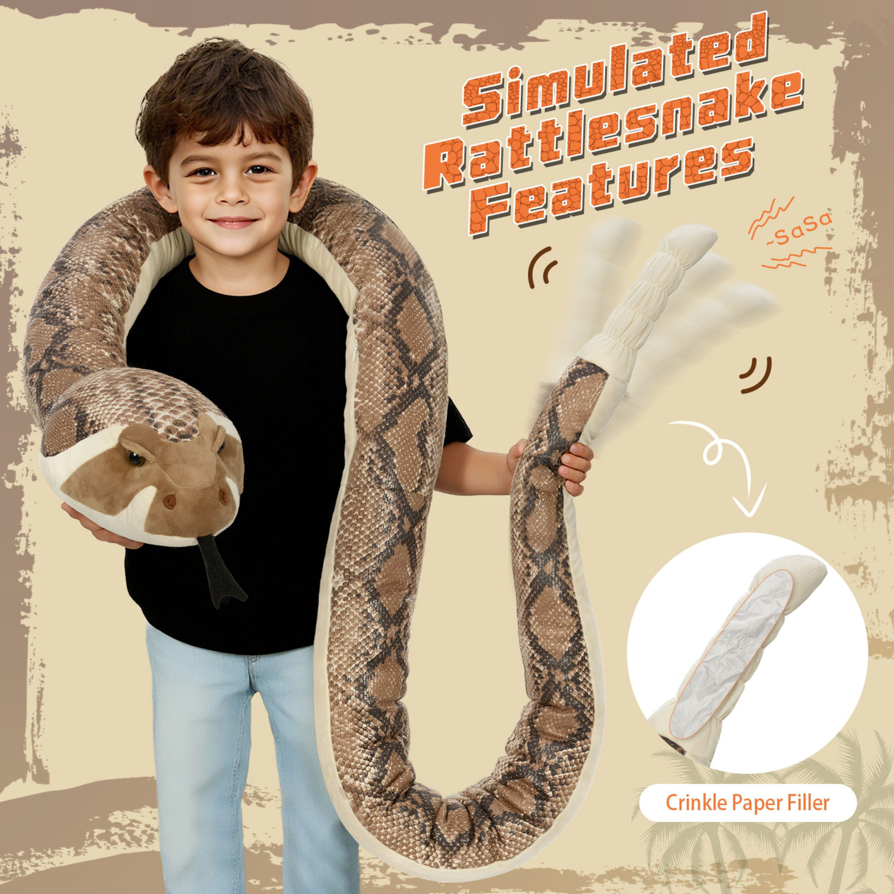Muiteiur 97" Lifelike Plush Rattlesnake Toy Long Snake Stuffed Animal