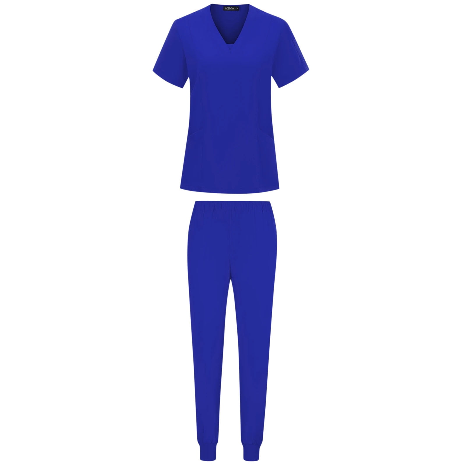 Women Athletic Scrub Set - Stretch V-Neck Top & Multi-Pocket Cargo Joggers, Easy Care Comfortable Nursing Workwear