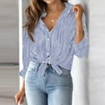 thumbnail image 2 of Jzuxvd Wrinkle Free Women's Button Down Shirts Striped Long Sleeve Collared Blouses Tops with Pocket Blue L, 2 of 8