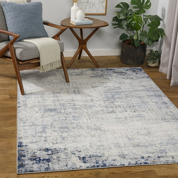 Livabliss Area Rugs for Living Room, 7ft Round Roma Modern Navy Square Rug, Bedroom Dining Room Home Decor Stain Resistant Carpet (6'7" x 6'7")