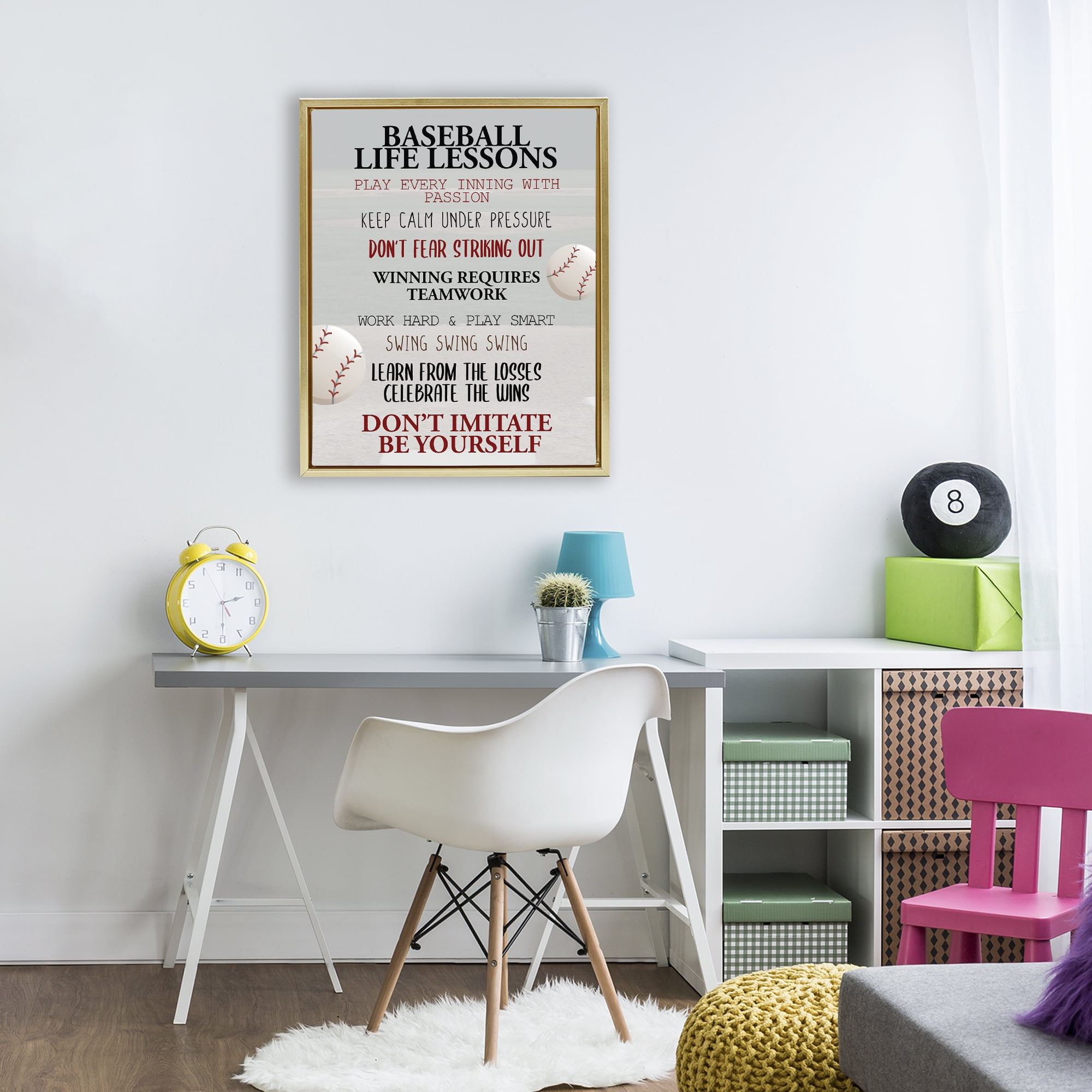 Baseball Life Lessons Gold Framed Floater Canvas Wall Art, design by Kim Allen