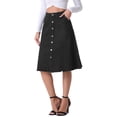 thumbnail image 4 of Falda de mezclilla para mujer INSPIRE CHIC con dobladillo deshilachado, botones, corte A, midi, jeans, talla L, color negro, 4 of 5
