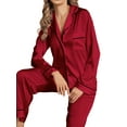 thumbnail image 3 of Womens Silk Satin Pajama Sets with Chest Pockets Notch Collar Two Piece Sleepwear Loungewear Soft Pj Set, 3 of 7
