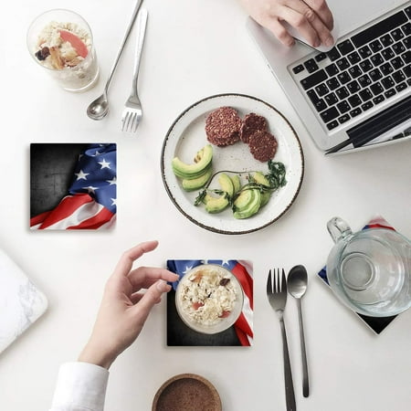 

KXMDXA American Flag Set of 8 Coaster for Drinks Absorbent Ceramic Stone Coasters Cup Mat with Cork Base for Home Kitchen Room Coffee Table Bar Decor