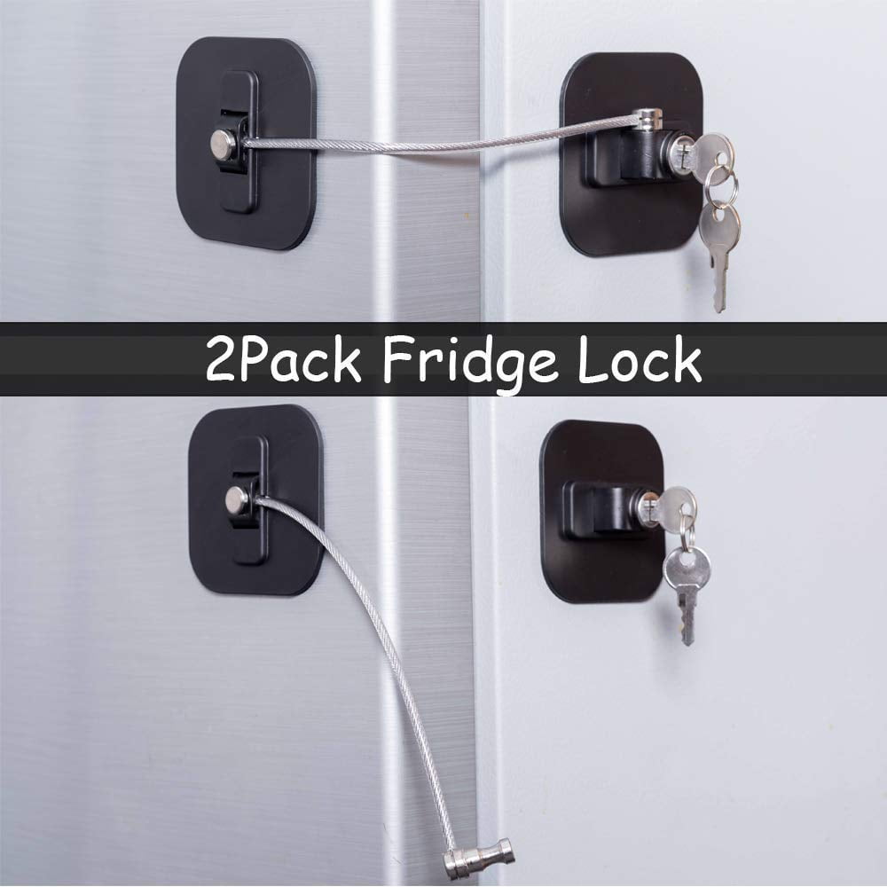 Fridge Lock,2 Pack Refrigerator Locks with Keys,Freezer Lock and Child Safety Cabinet Lock,Black