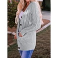 thumbnail image 4 of Women'S 2025 Fall Long Sleeve Cable Knit Sweater Open Front Cardigan Button Loose Outerwear Grey L, 4 of 6