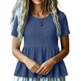 thumbnail image 4 of Ashirexll Summer Tops for Women Solid Color Spring Summer Fashion Casual Flared Short Sleeve Round Neck Top for Everyday, 4 of 6