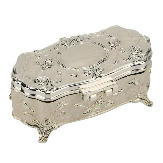 Caja de joyería Vintage pequeña, organizador de joyas esmaltado de aleación de Zinc Vintage blanco, baratija de Metal, caja decorativa de joyería