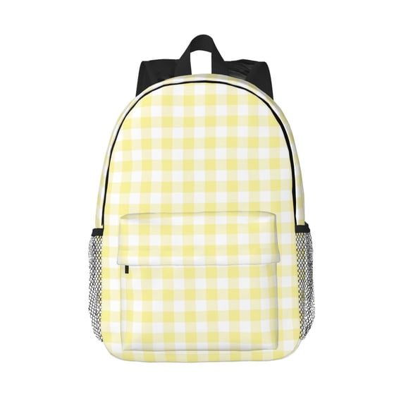Rateoe Lemon Yellow Checkboard Pattern Student Backpack Water-resistant Backpack 15-inch Laptop Backpack Lightweight Adjustable School Backpack
