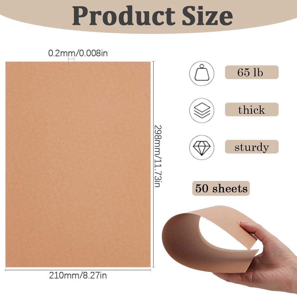 50Pcs 8.3 x 11.7 Brown Cardstock Paper Colored Card Stock A4 65 Lb Blank Heavy Rectangle Cards Art Cover Printer Paper for Invitation Greeting Cards Making Postcard Printing DIY Crafts