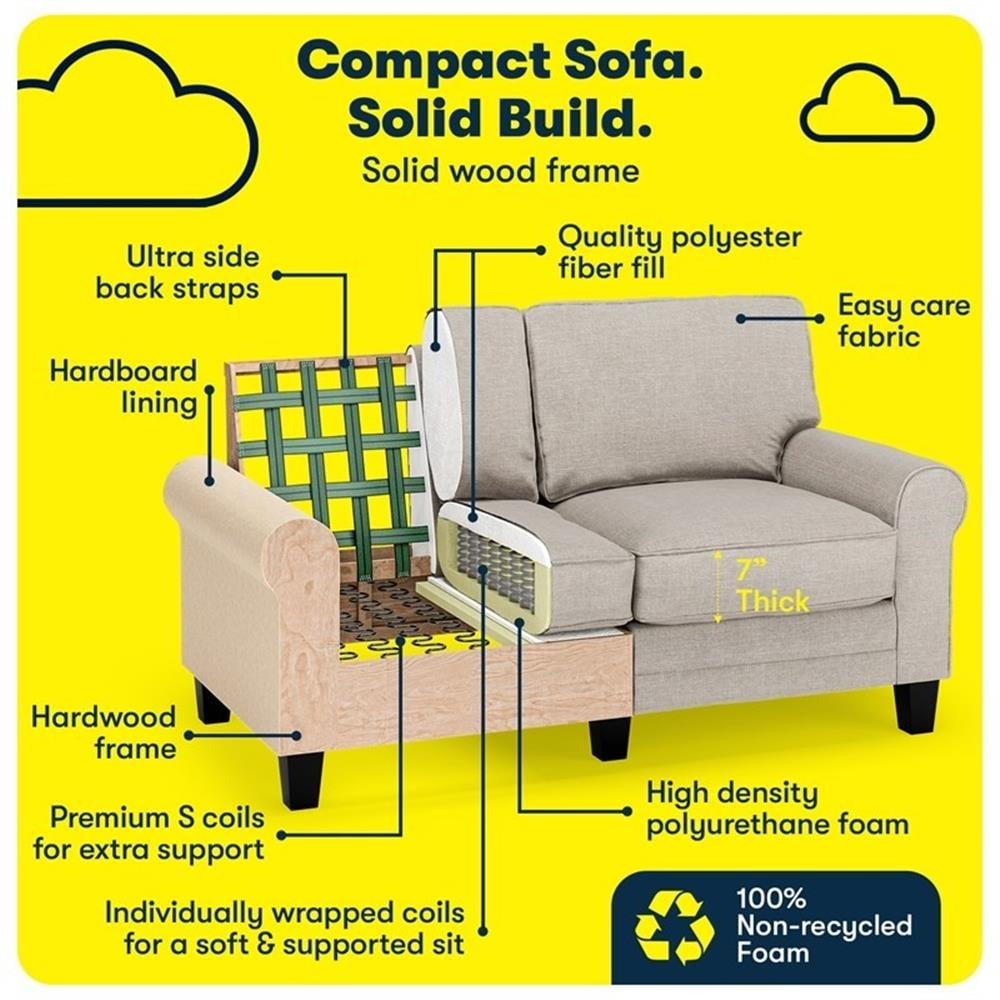 Bowery Hill 61" Rolled Arm Loveseat Sofa with Removable Covers Light Gray