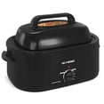 thumbnail image 1 of Horno asador, buffet de horno asador de pavo de 26 cuartos con tapa auto-bastante, horno asador eléctrico de 1450 W con asas de tacto frío, horno asador de acero inoxidable con bandeja y rejilla extra, 1 of 5
