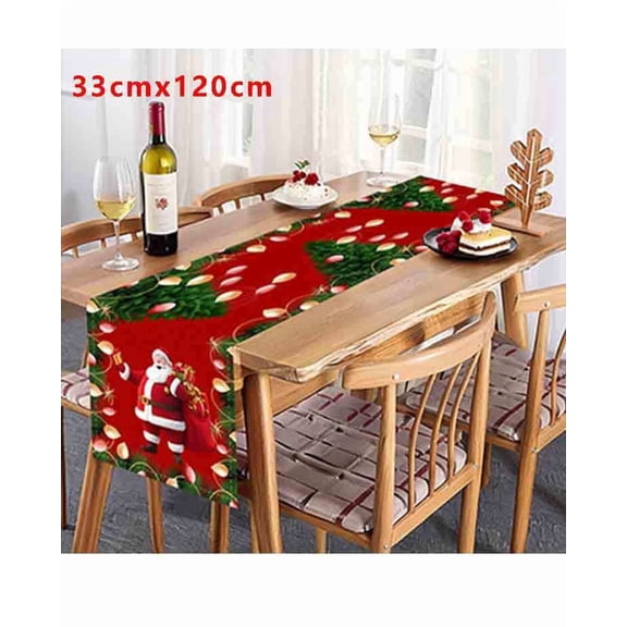 HomeDM Christmas Table Runner Red Santa Claus Xmas Table Runner Stain Resistant Washable Table Cover for Dining Christmas Party Holiday Decor 13x47 Inch