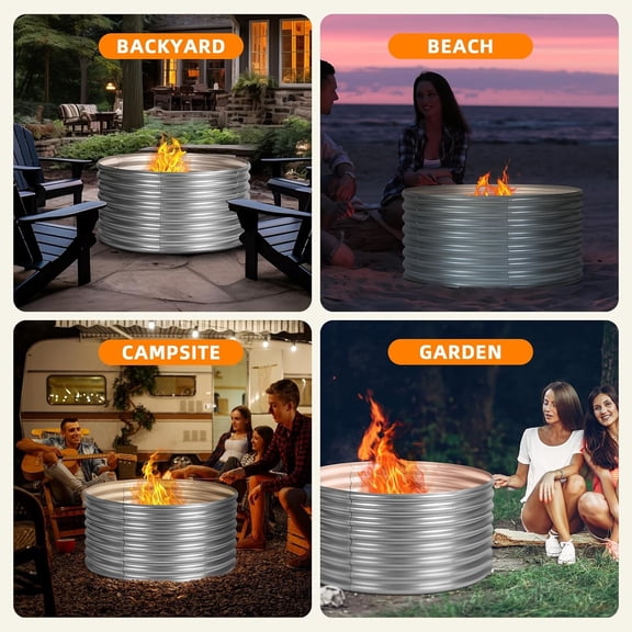 48 inch Fire Pit Ring, 4x4x2FT Galvanized Fire Ring, Wood Burning Fire Pits Ring, Outdoor Fireplace Height 2FT, Round Camp Fire Ring, Bonfire Pit for Camping, Backyard (4x4x2FT)$$Garden & Patio