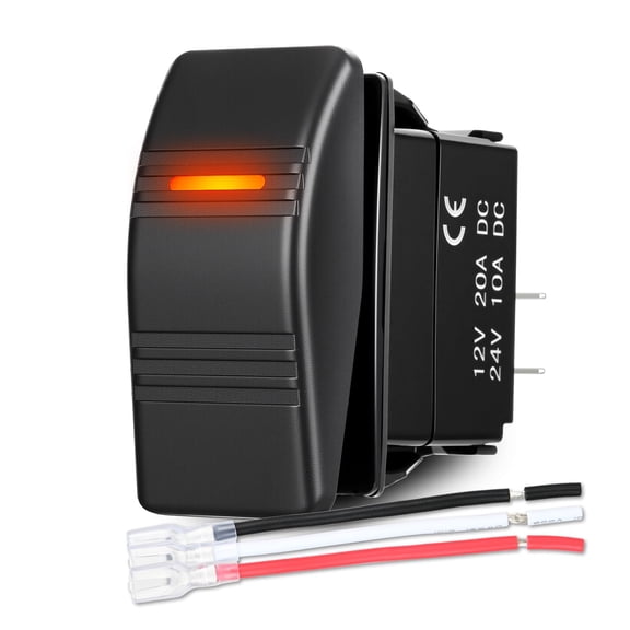 Nilight Marine Rocker Switch LED Light Bar Toggle Switches On Off 3 PIN SPST with Orange Backlit 20A/12V 10A/24V with Jumper Wires Set for Cars Trucks Boat ATVs UTVs RVs