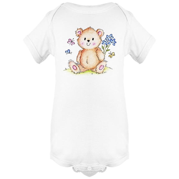 Teddy Bear With Flowers On Field Bodysuit Infant -Image by Shutterstock,  Newborn