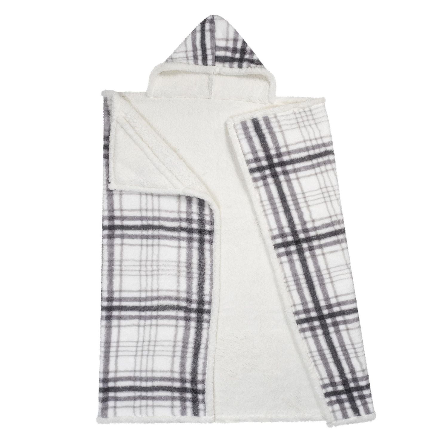Safdie & Co. Premium Ultra Soft Hoodzy Hooded Throw Blanket with Sherpa Grey Plaid