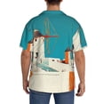 thumbnail image 3 of Fotbe Colorful Greek Windmills Camisa Estampada de Manga Corta para Hombre, Casual de Verano, Estilo Playero, Sin Arrugas-X-Large, 3 of 5