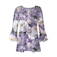 thumbnail image 4 of hxobax Floral 3/4 Sleeves Blouses for Womens Summer Tops V Neck Button Down Shirts Pleated Tunic Top, 4 of 5