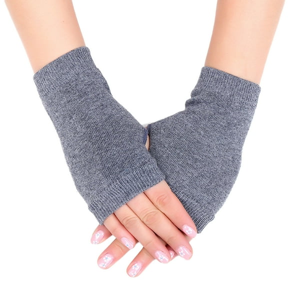 Unisex Cotton Knitted Fingerless Gloves Solid Color Stretchy Thumb Hole Wrist Length Driving Mittens Hand Warmers