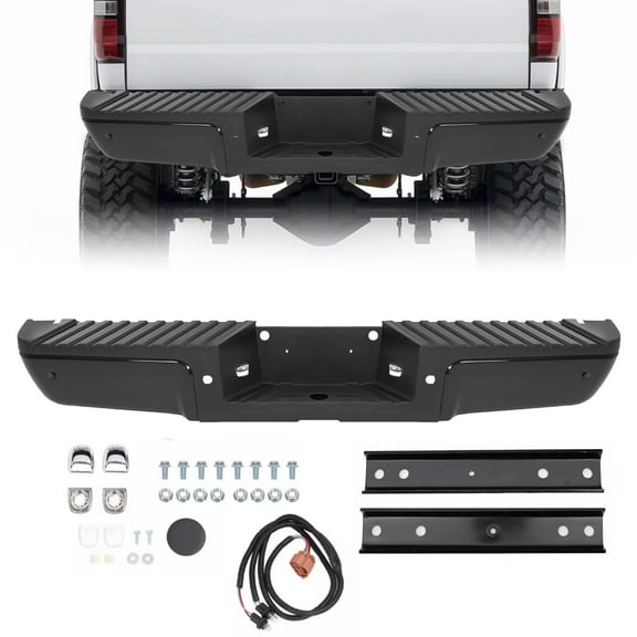 KOJEM Black Rear Step Bumper, Fit for 2008-2016 Ford F250 F350 Super Duty Steel w/ Sensor Holes