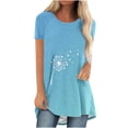 thumbnail image 2 of Womens Shirts Round Neck Short Sleeve Butterfly Dandelion Print Summer Cute Tops Ladies Breathable Comfy Fashion Gradient Pullover Tunic Blouses Light Blue xl Clearance Under $5, 2 of 4