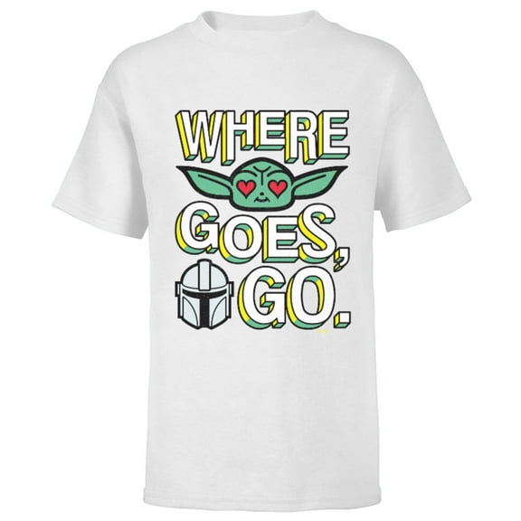 Star Wars The Mandalorian Where Grogu Goes Bounty Hunters Go - Short Sleeve T-Shirt for Kids - Customized-White