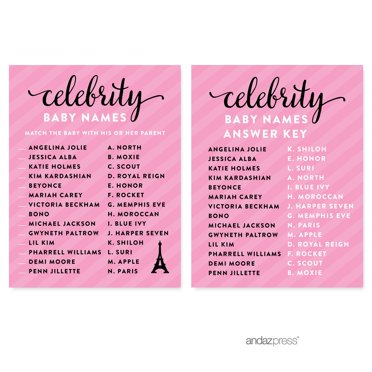 Celebrity Name Game Floral Roses Girl Baby Shower Game, 20-Pack