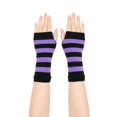 thumbnail image 2 of Unique Bargains 1 Pair Fingerless Gloves Stripes Style Knit Gloves Black, Light Purple, 2 of 5