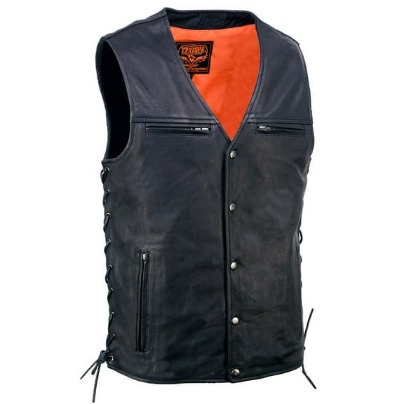 Milwaukee Leather MLM3517 Men's Black Premium Leather Classic V-Neck Side Lace Motorcycle Rider Vest 3X-Large