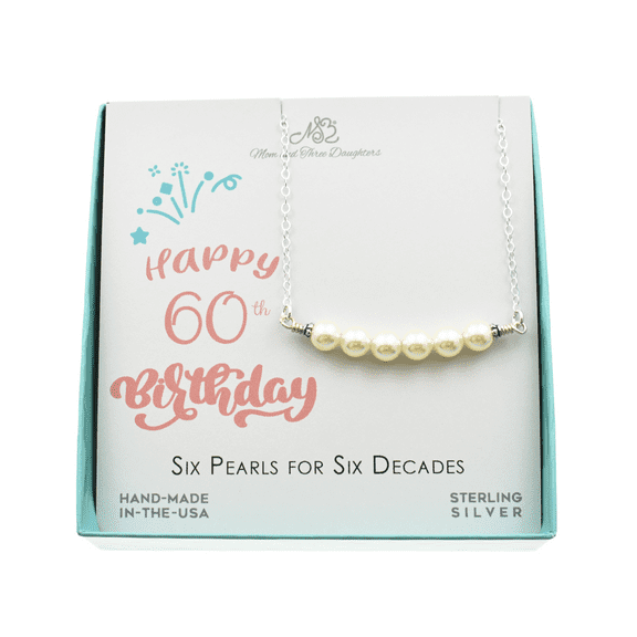 60th Birthday Gift. Crystal Pearl Bar Necklace on an 18" Sterling Silver Cable Chain. Pearl Jewelry. Layering Necklace.