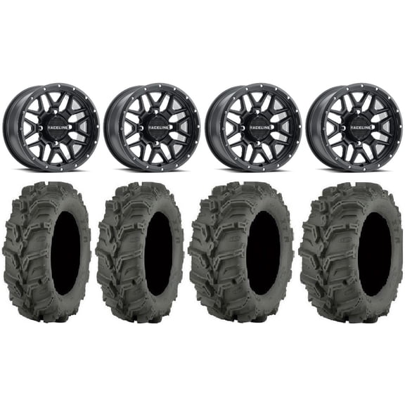 Raceline Krank 14" Black Wheels 27" Mud Lite XTR Tires Can-Am Maverick X3 / Honda Pioneer 1000 / Talon