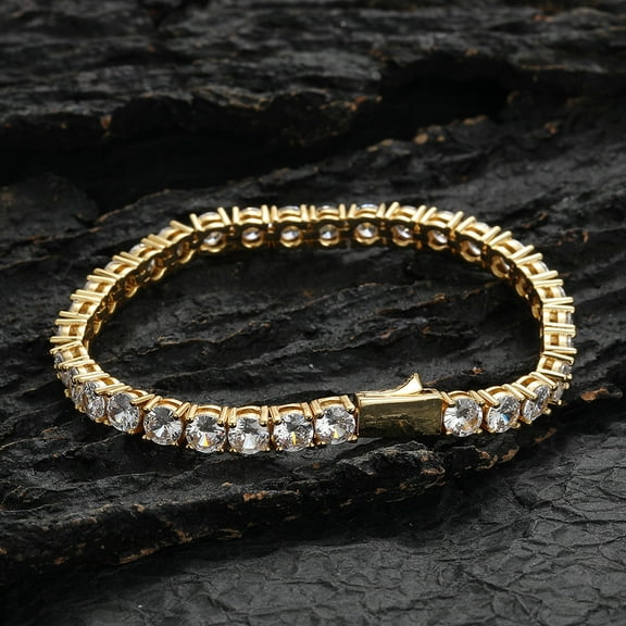Cubic Zirconia Tennis Bracelet 14K Yellow Gold Iced Out CZ Chain Bracelets for Women Men Bling Homme Fashion Hip Hop Jewelry Gifts