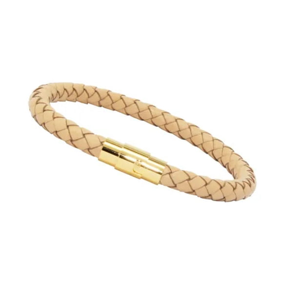 QQTDFG Unisex Men's Genuine Leather Stainless Steel Magnetic Clasp Bracelet Natural-1 - Locking Magnetic Gold