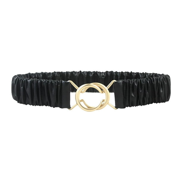 Cinturón elástico con hebilla dorada para mujer, ideal para ropa de abrigo y chaqueta de invierno.