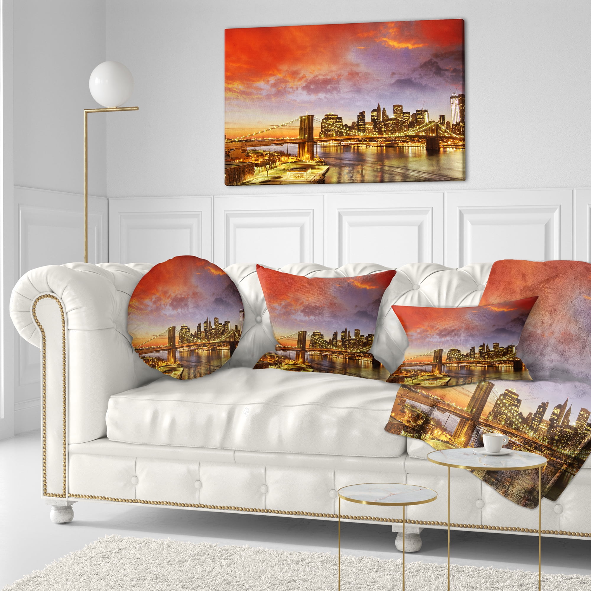 Designart Manhattan Skyline at Winter - Cityscape Photo Throw Pillow - 12x20