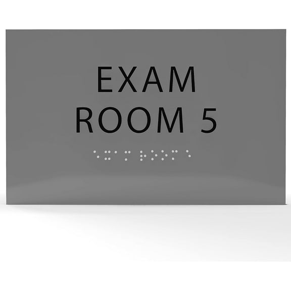6" X4" Exam Room 5 Sign- Tactile Graphics Grade 2 Braille Text | Modern Utility Wall Mount ADA Compliant Plastic Signs For Schools, Offices, Businesses, Apartments & Restaurants
