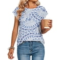 thumbnail image 5 of ASDFVBKG Cap Sleeve Blouses for Women Comfy Crew Neck Blouses Trendy Vintage Floral Prints Relaxed Fit Loose Fit Outfits Blue L, 5 of 5