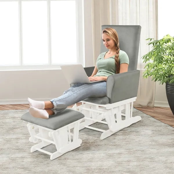 27.5" Nursery Rocking Chair Glider & Ottoman Set with Rubberwood Frame