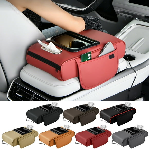Bowayaoa Organisateur d'Accoudoir de Voiture avec Ports de Recharge USB, Coussin d'Accoudoir de Console Centrale, Accessoires Ergonomiques pour Siège Auto pour le Confort, Recharge Mains Libres avec Indicateurs DEL