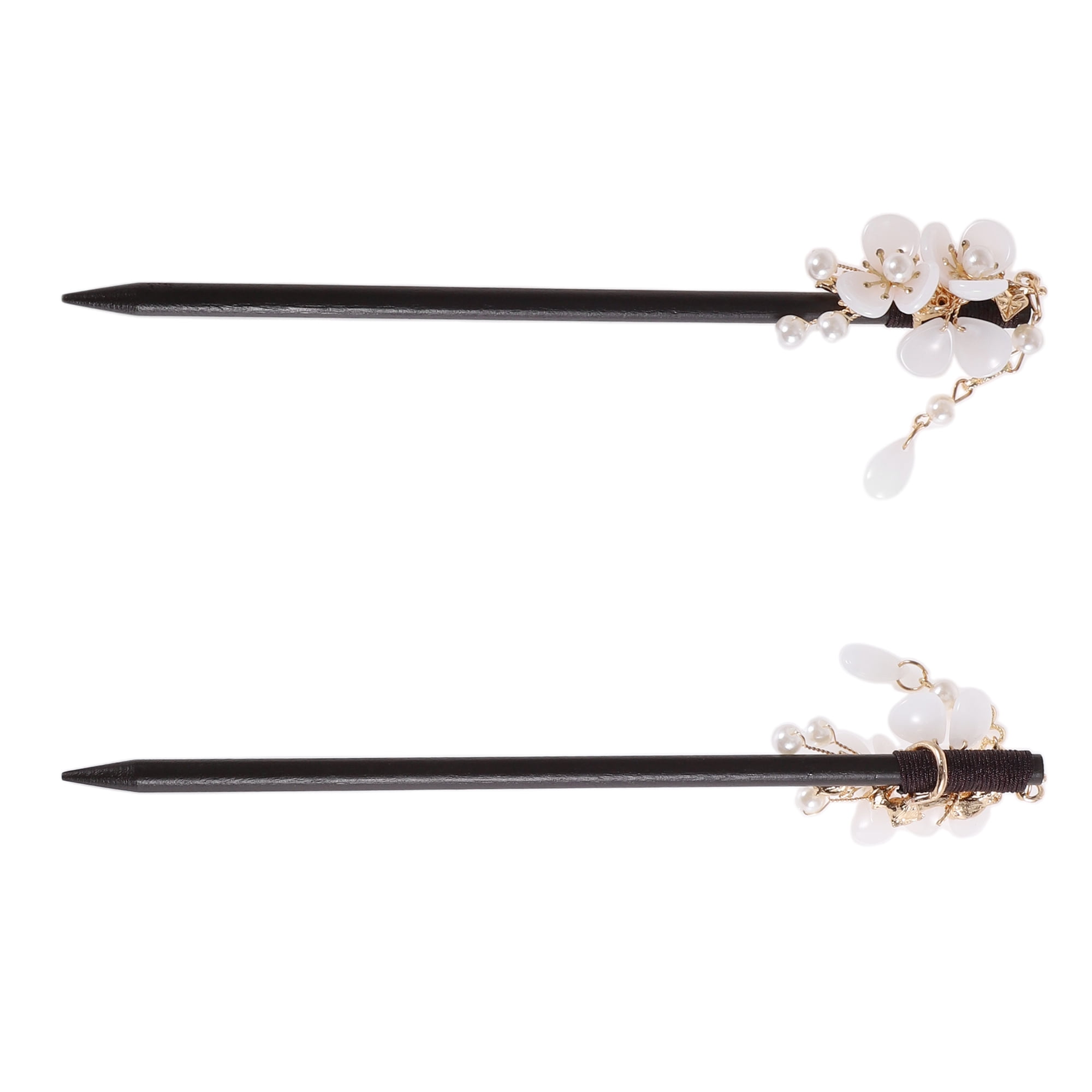 Unique Bargains Three-petal Flower Tassel Hair Chopstick for Women 1 Pc Black, White