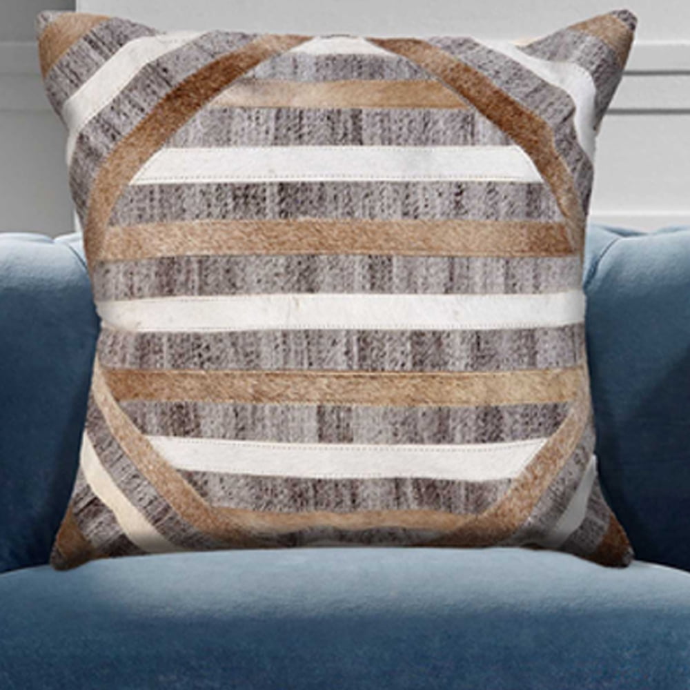 Ox Bay Xena 20" x 20" Gray/Brown Geometric Faux Hide Adult Decorative Throw Pillow Cover