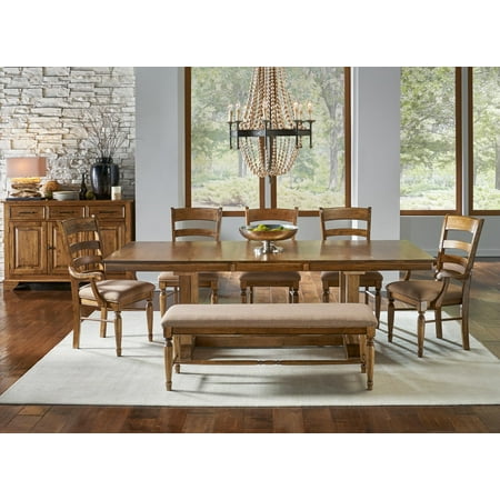 Extendable Trestle Table Set 7pcs Bensq6300 A America Bennett Solid Wood Brown