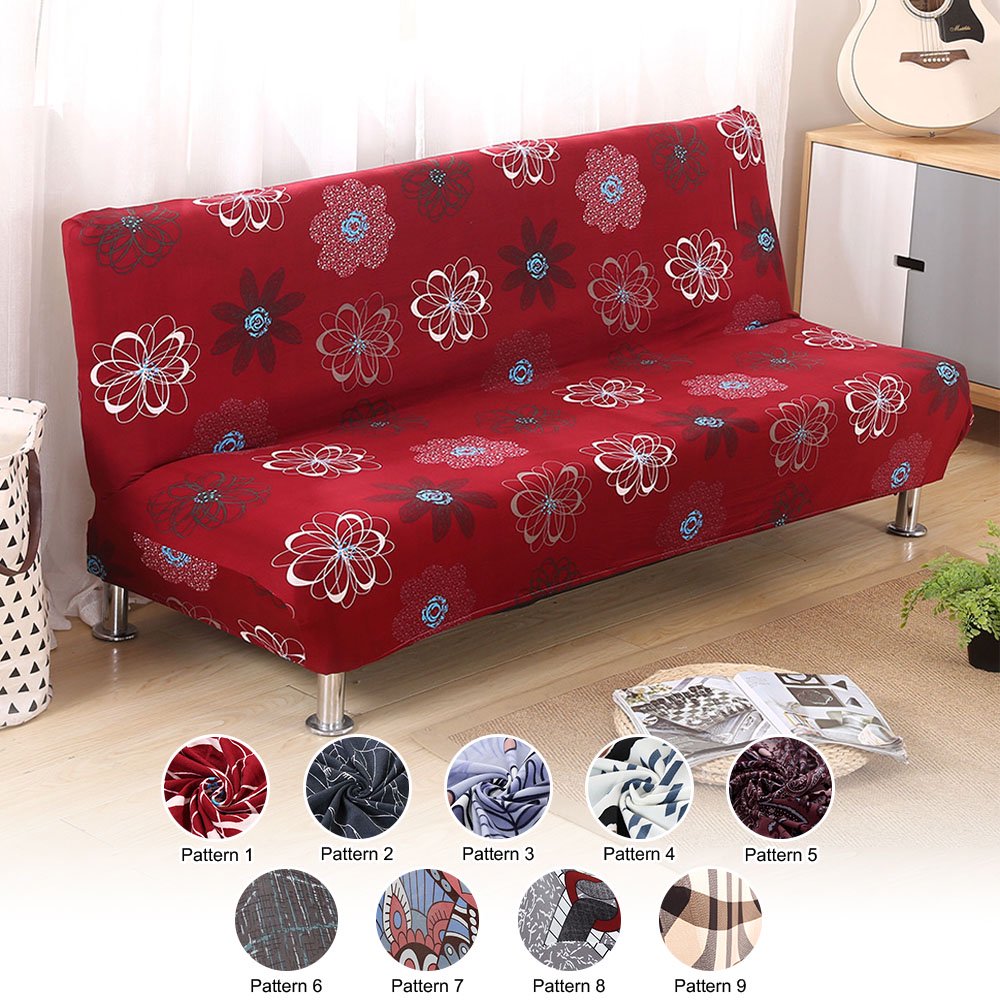 Folding Sofa Bed Cover Solid Color Futon Armless Slipcover Polyester Elastic Fabric All